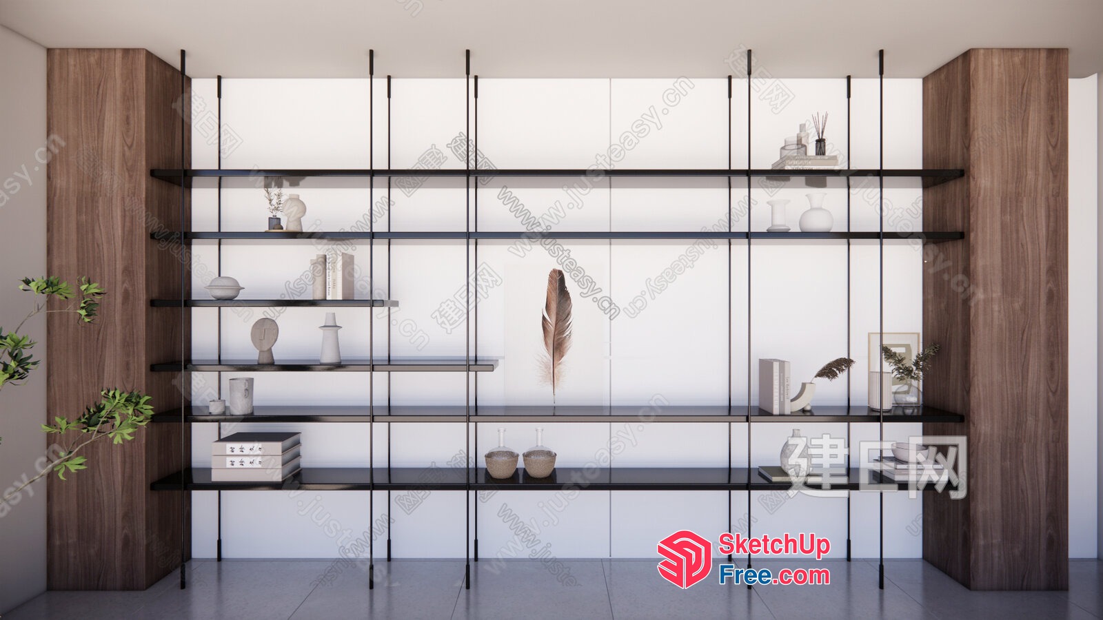 Modern Shelving Unit With Decorative Elements 3D SketchUp File