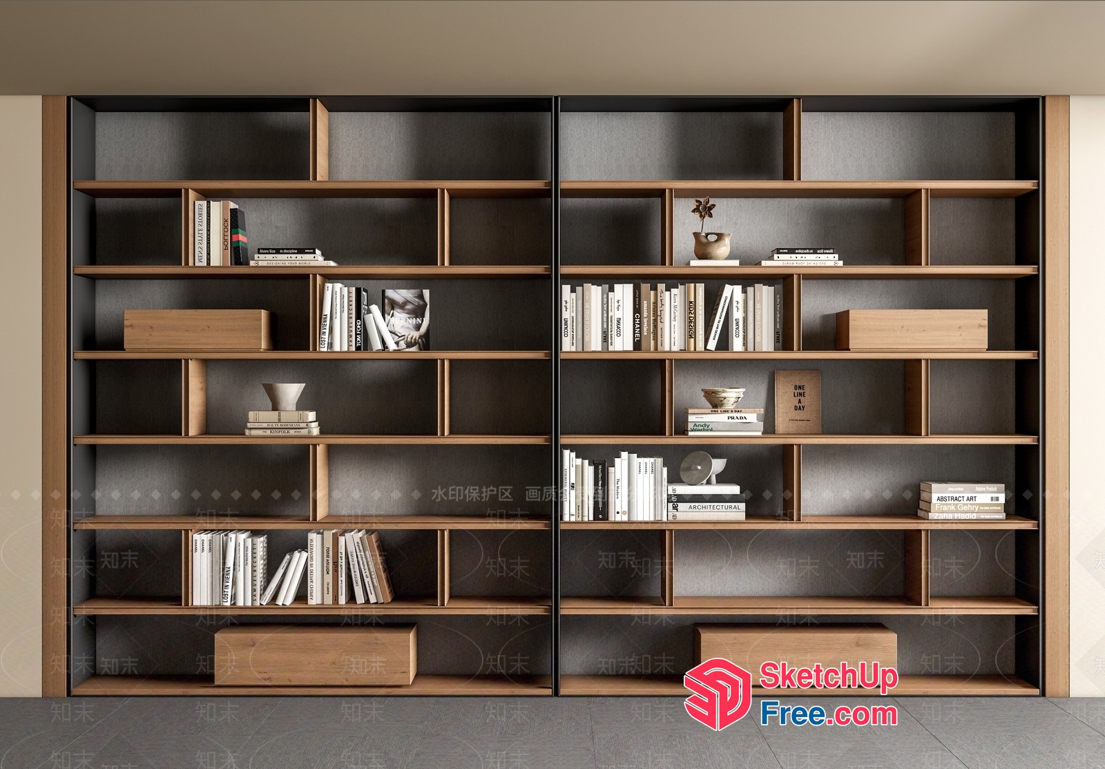 Modern Shelving Unit With Decorative Elements 3D SketchUp File