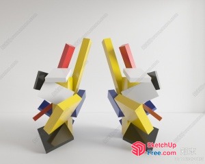 Abstract Geometric Sculpture In Yellow And Red 3D SketchUp File