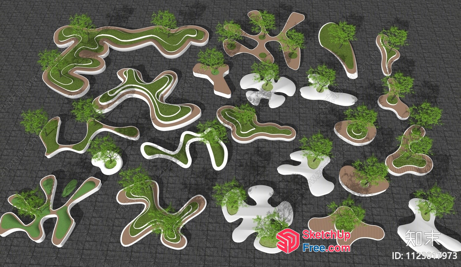 Organic Shaped Landscaped Park 3D SketchUp File