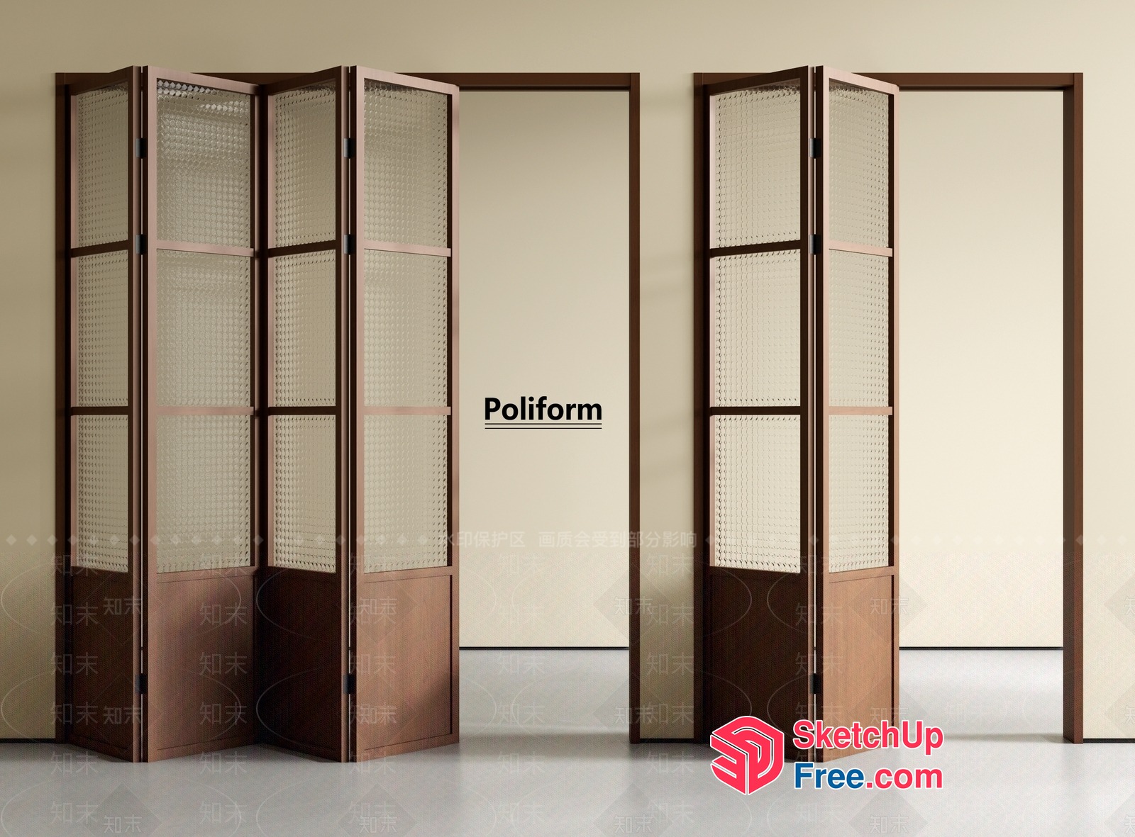 Partition Screen With Glass Brick And Wooden Frame 3D SketchUp File