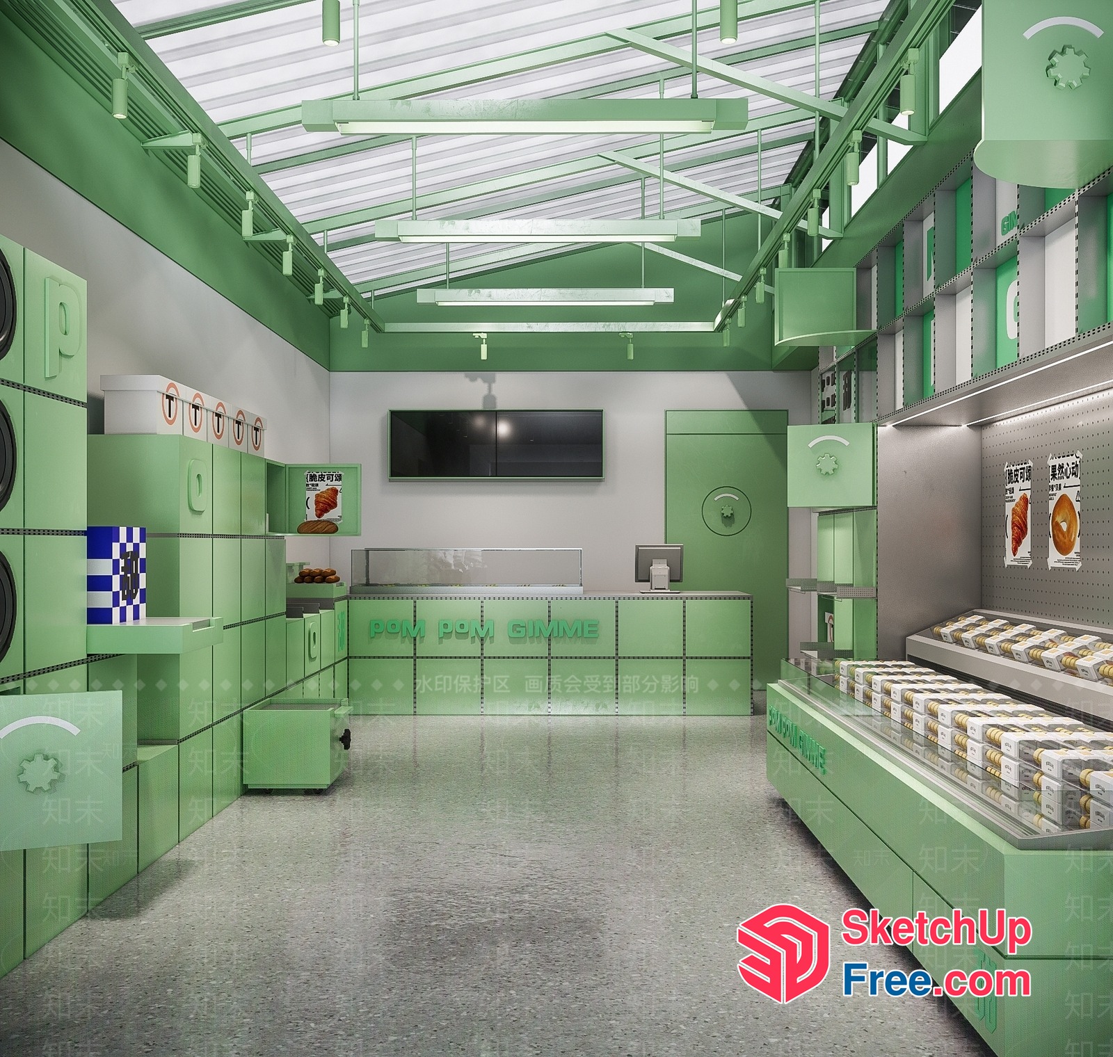 Green Modern Retail Store 3D SketchUp File