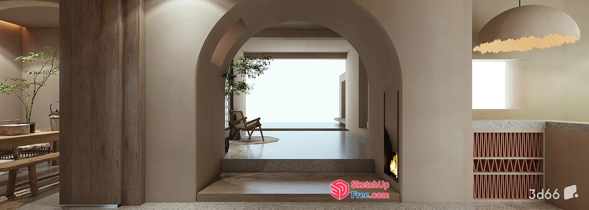Modern Minimalist Living Room With Fireplace 3D SketchUp File