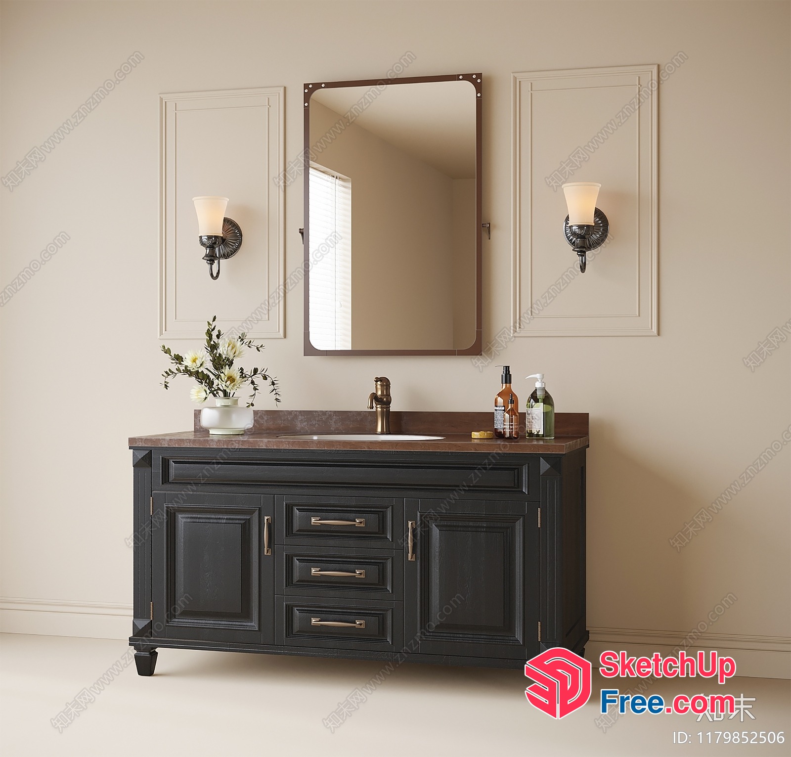 Elegant Bathroom Vanity With Mirror And Sconce Lighting 3D SketchUp File