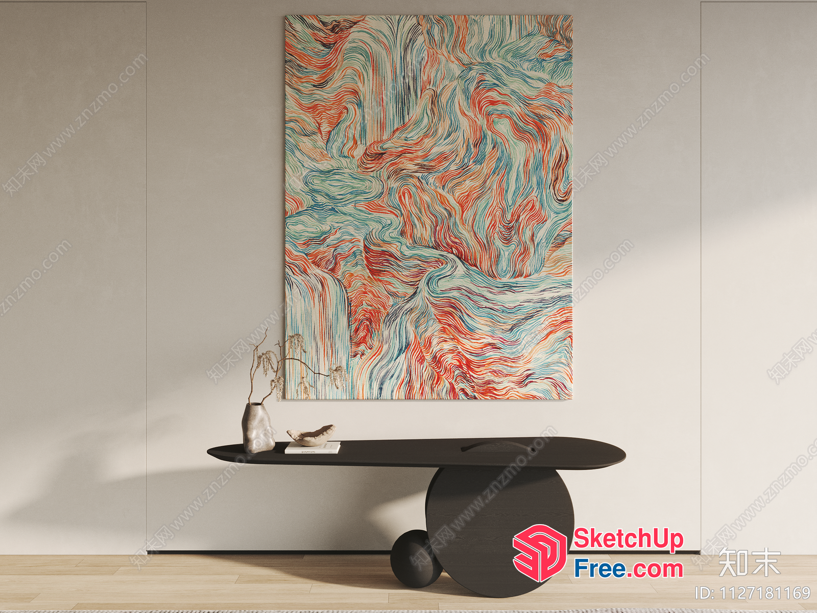 Modern Minimalist Living Room With Abstract Art 3D SketchUp File