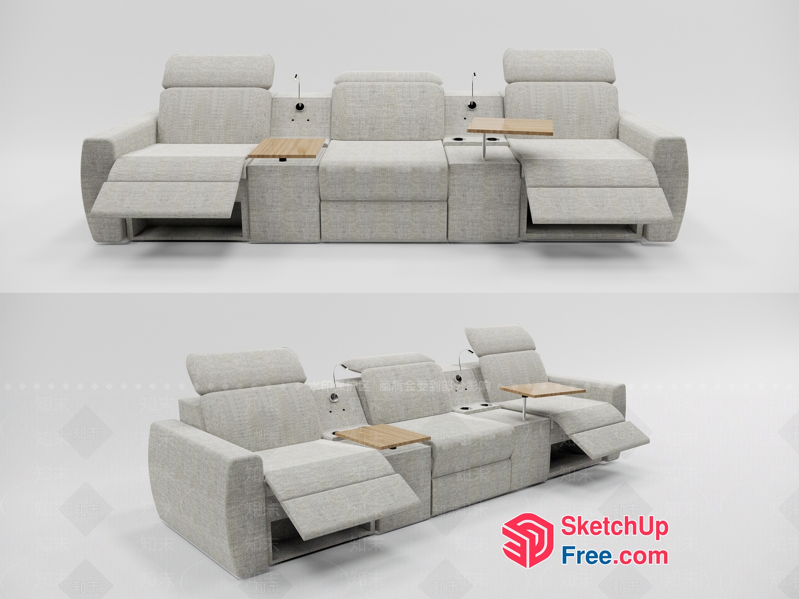 Modern Reclining Sofa With Built-In Tables And Cup Holders 3D SketchUp File