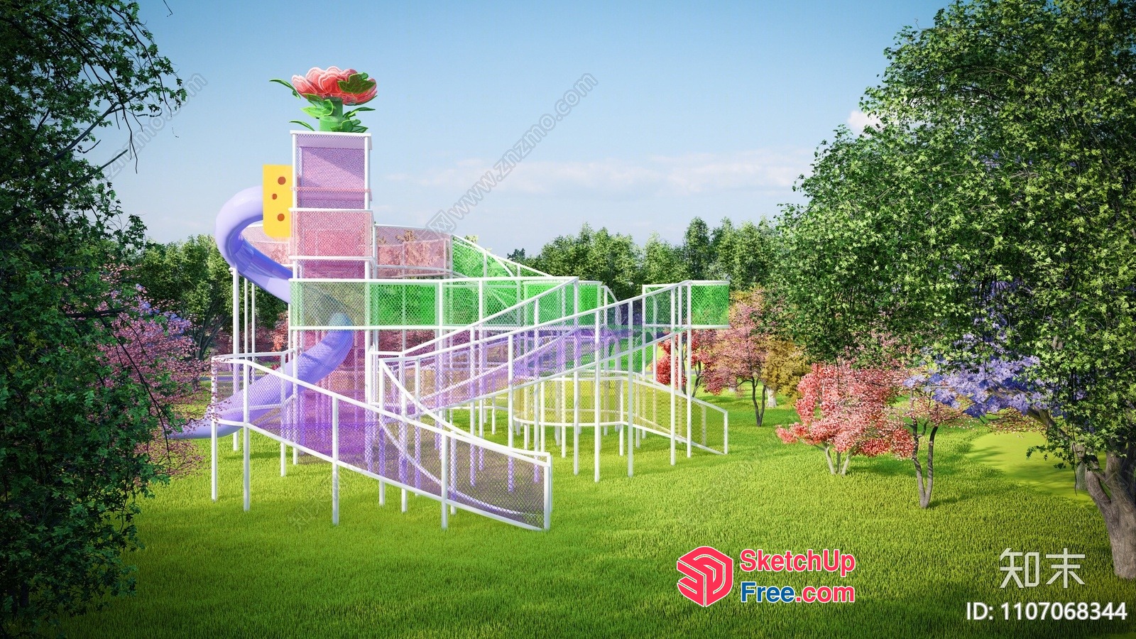 Colorful Outdoor Playground With Slide And Stairs 3D SketchUp File