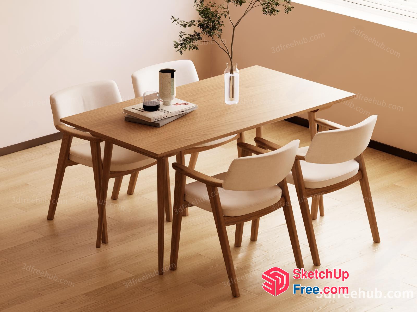 Elegant Dining Room Setting With Wood Table And Chairs 3D SketchUp File