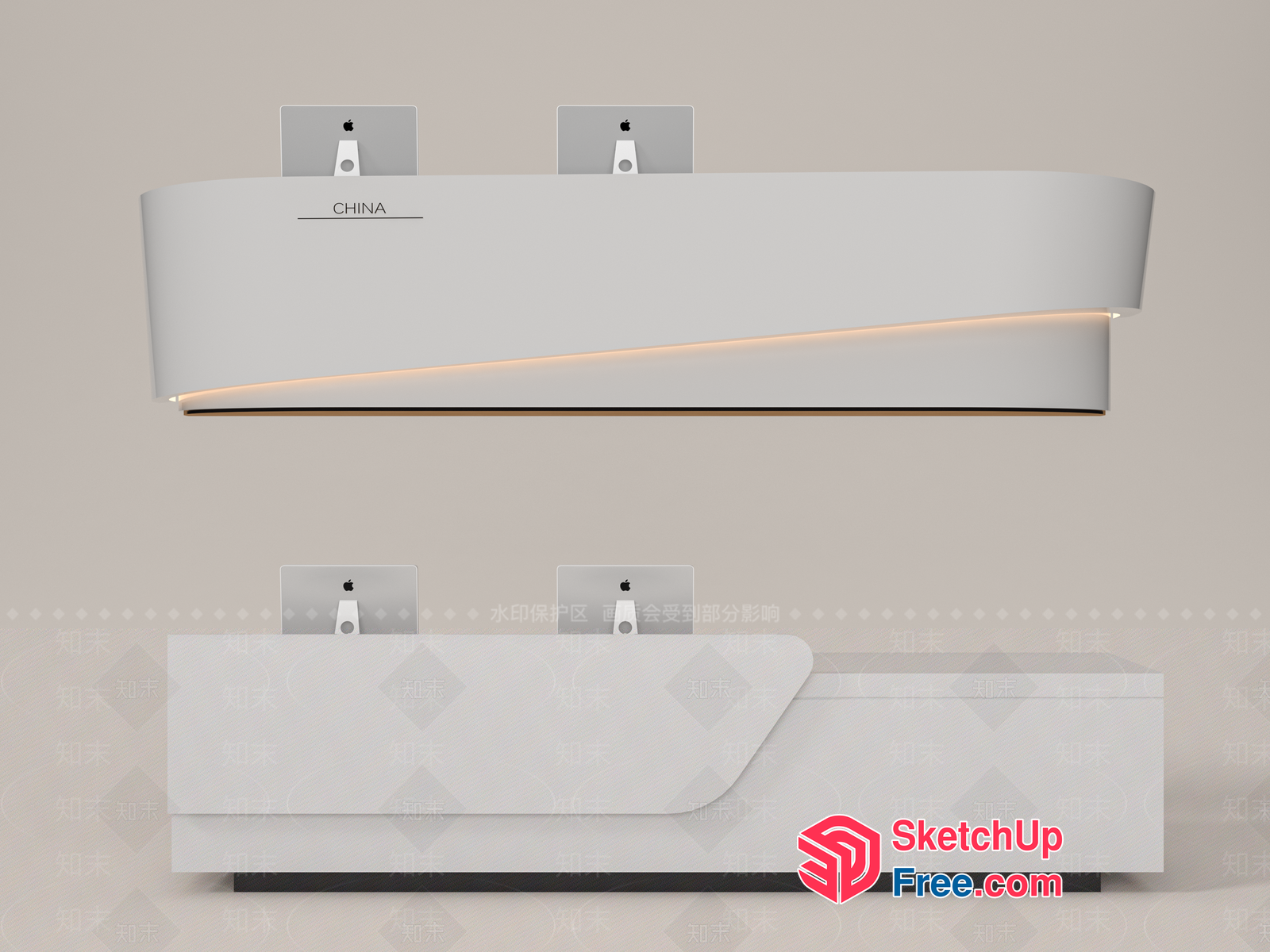 Modern Minimalist White Reception Desk 3D SketchUp File