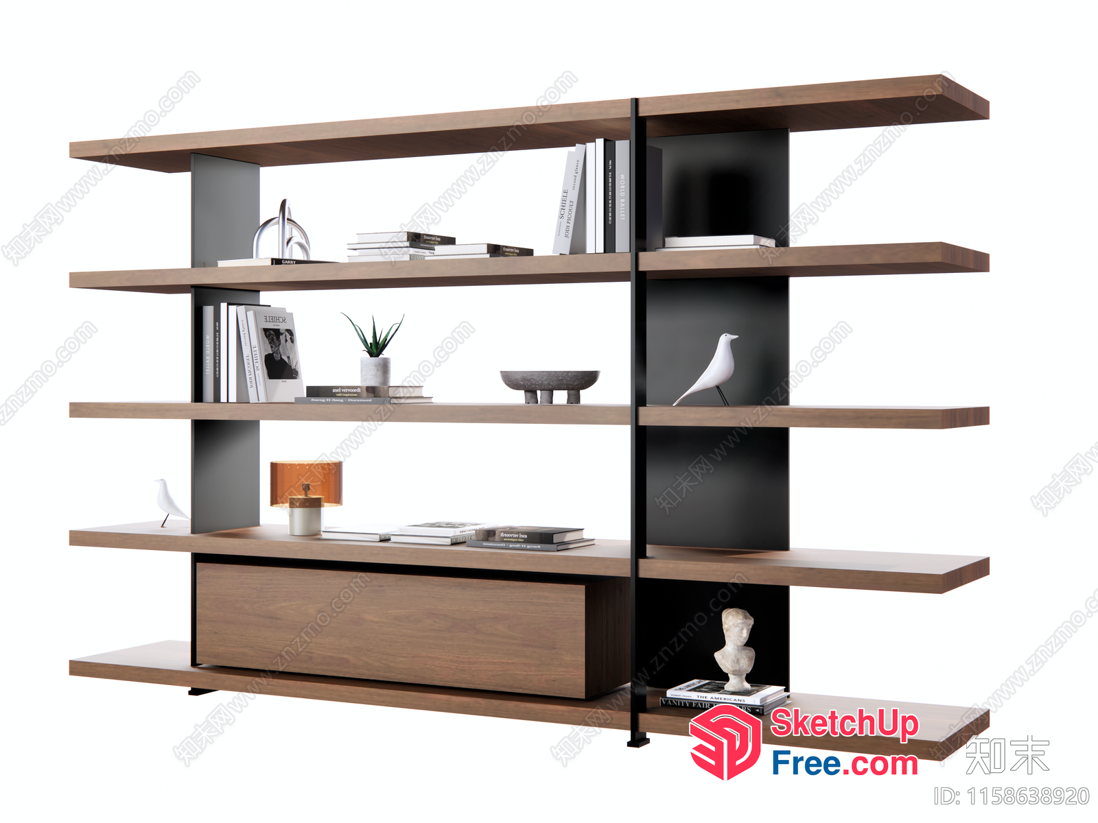 Modern Shelving Unit With Natural Wood And Black Accents 3D SketchUp File