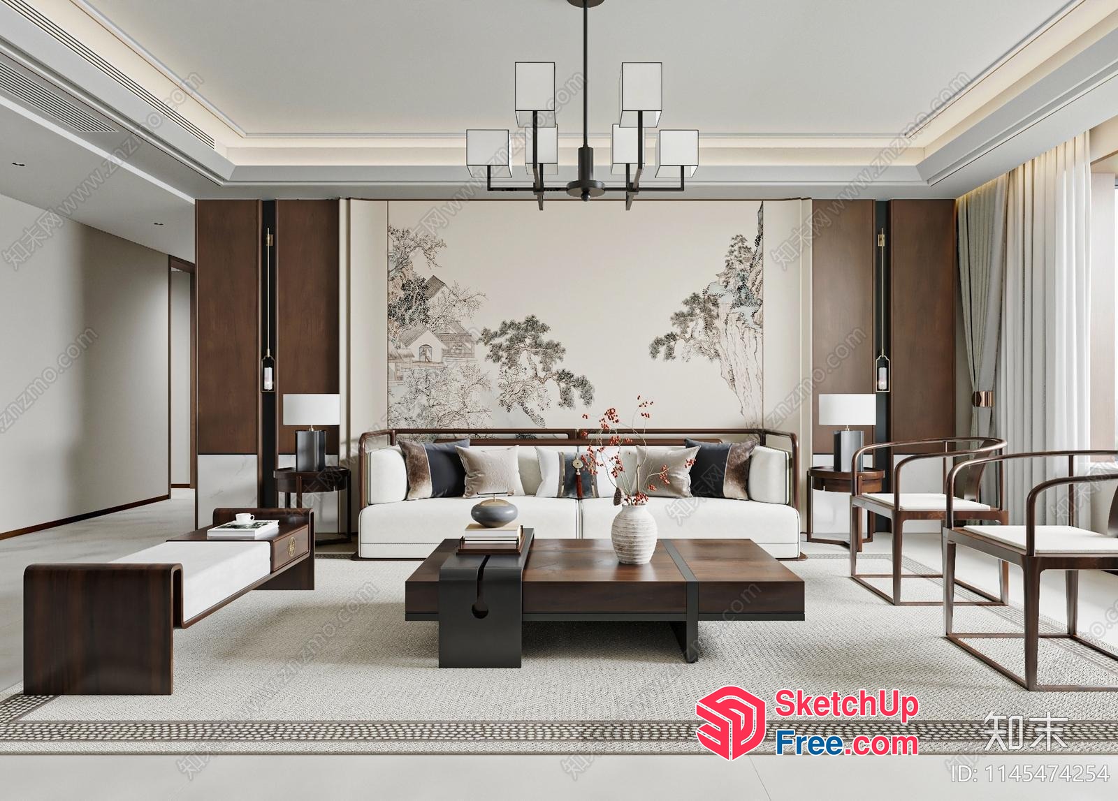 Elegant Living Room With Modern Furniture And Decor 3D SketchUp File