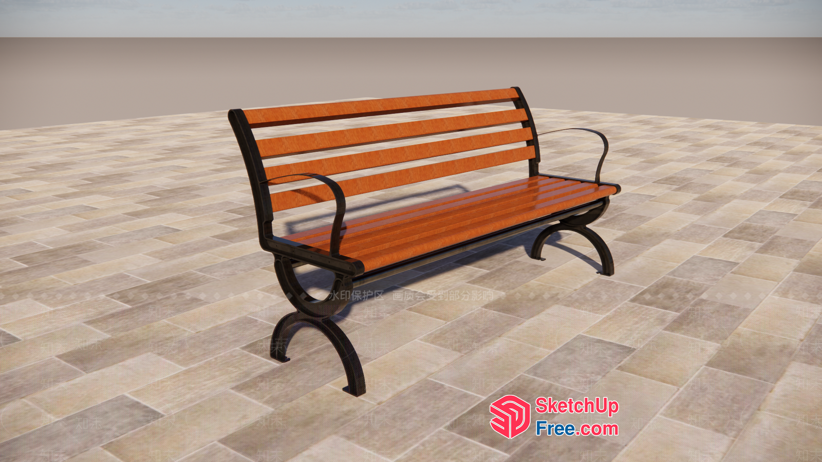 Modern Outdoor Wooden Bench With Elegant Metal Frame 3D SketchUp File