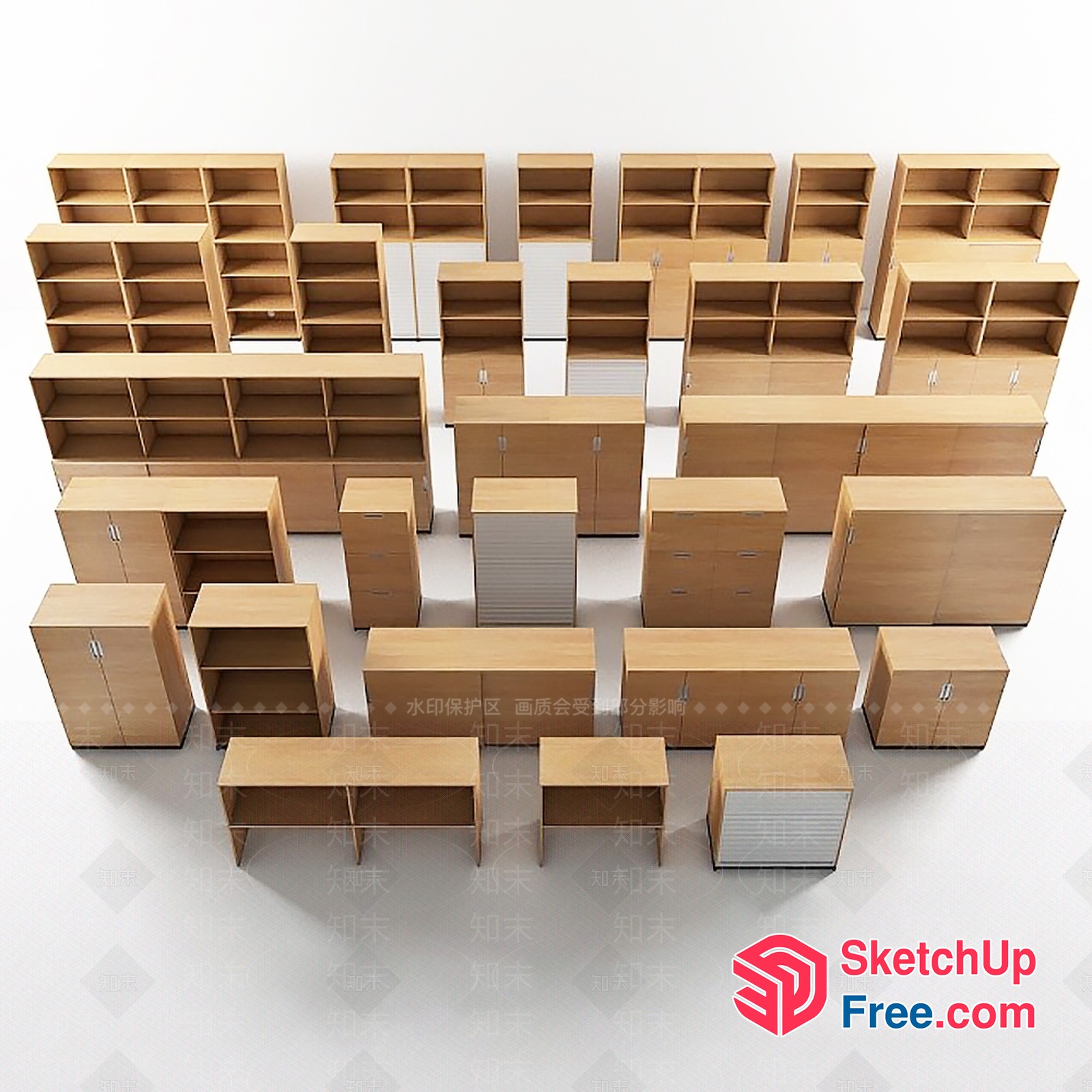 Modern Minimalist Wooden Storage Furniture Collection 3D SketchUp File
