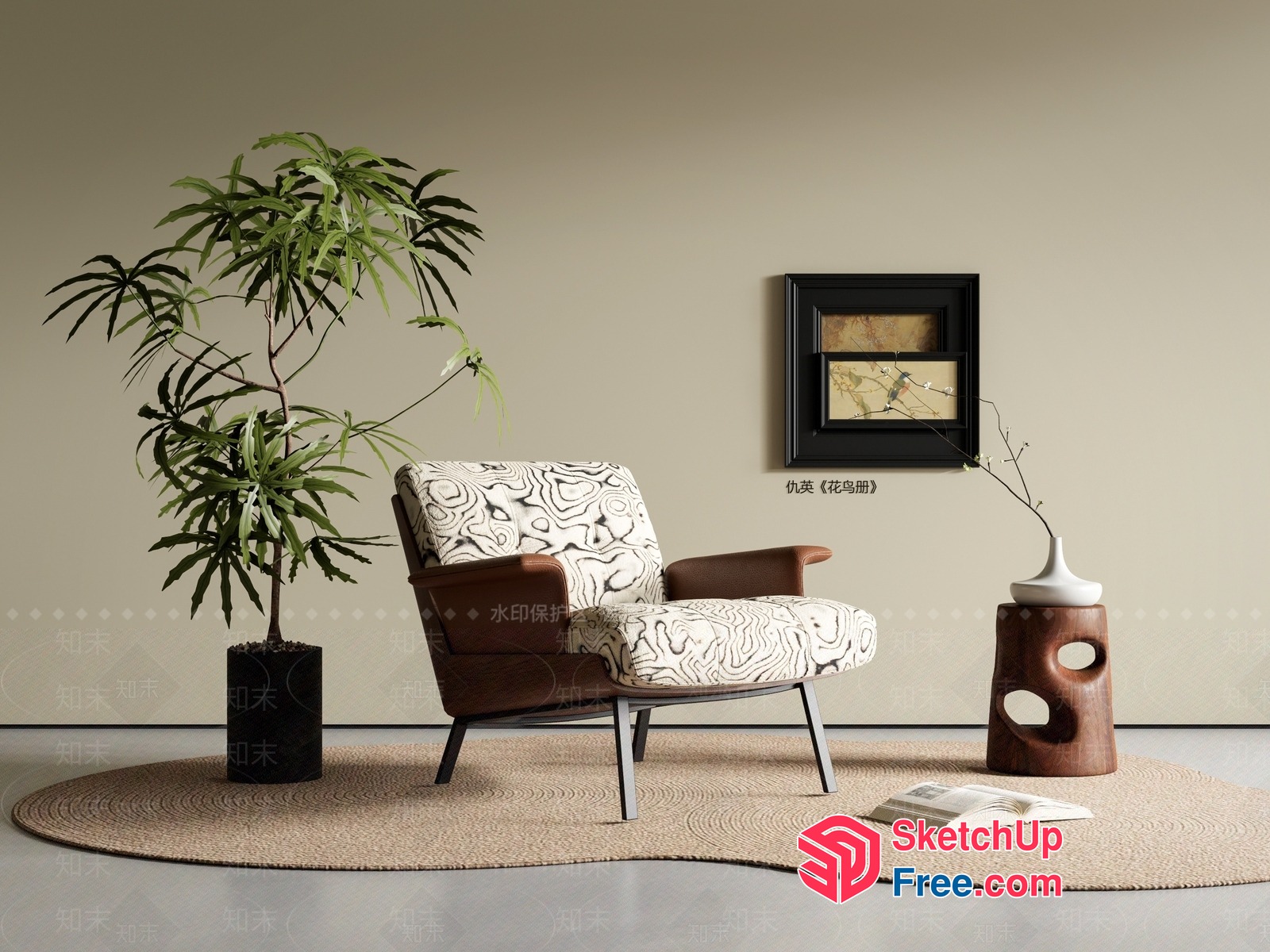 Modern Minimalist Living Room Interior With Natural Elements 3D SketchUp File