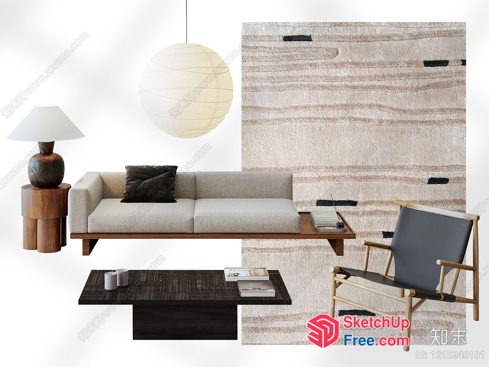 Modern Minimalist Japanese-Inspired Living Room Decor 3D SketchUp File