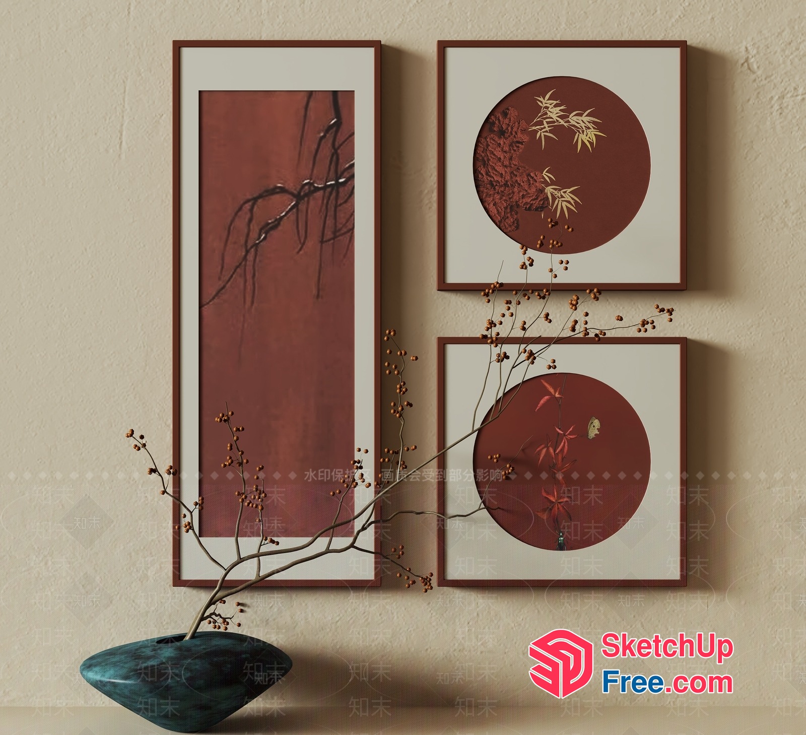 Elegant Minimalist Japanese Style Decorative Wall Art 3D SketchUp File
