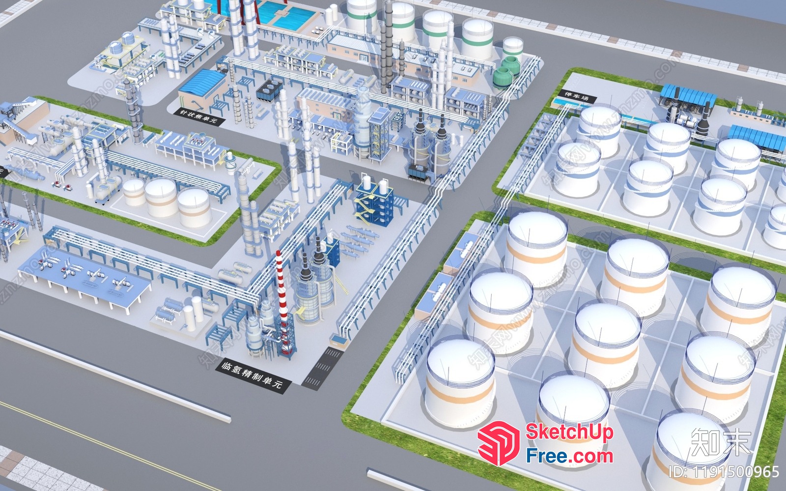 3D Industrial Park With Storage Tanks And Piping 3D SketchUp File