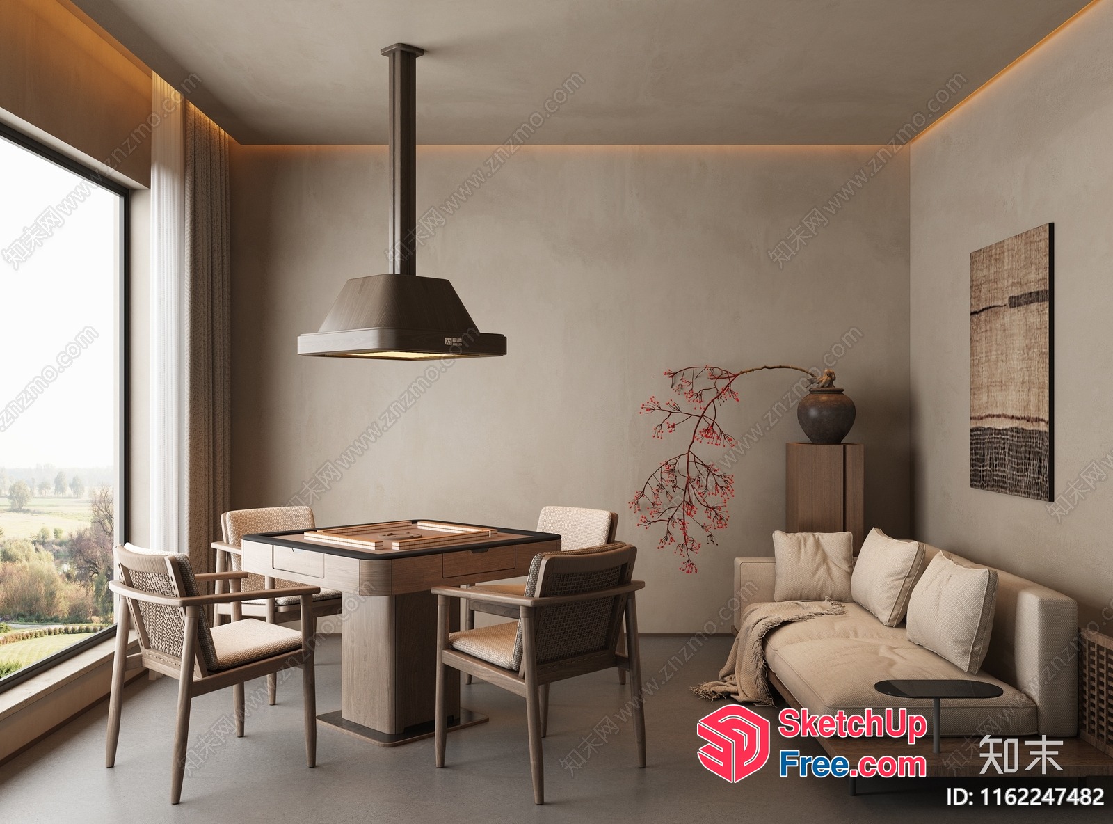 Modern Living Room With Dining Table And View 3D SketchUp File