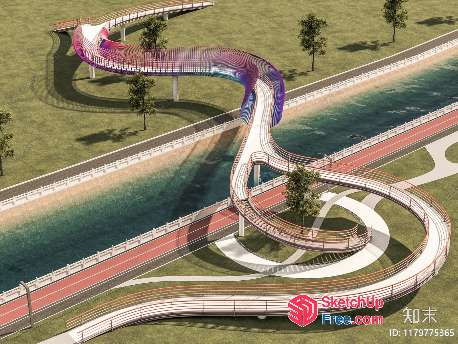 Serpentine Pathway With Railing And Stairway 3D SketchUp File