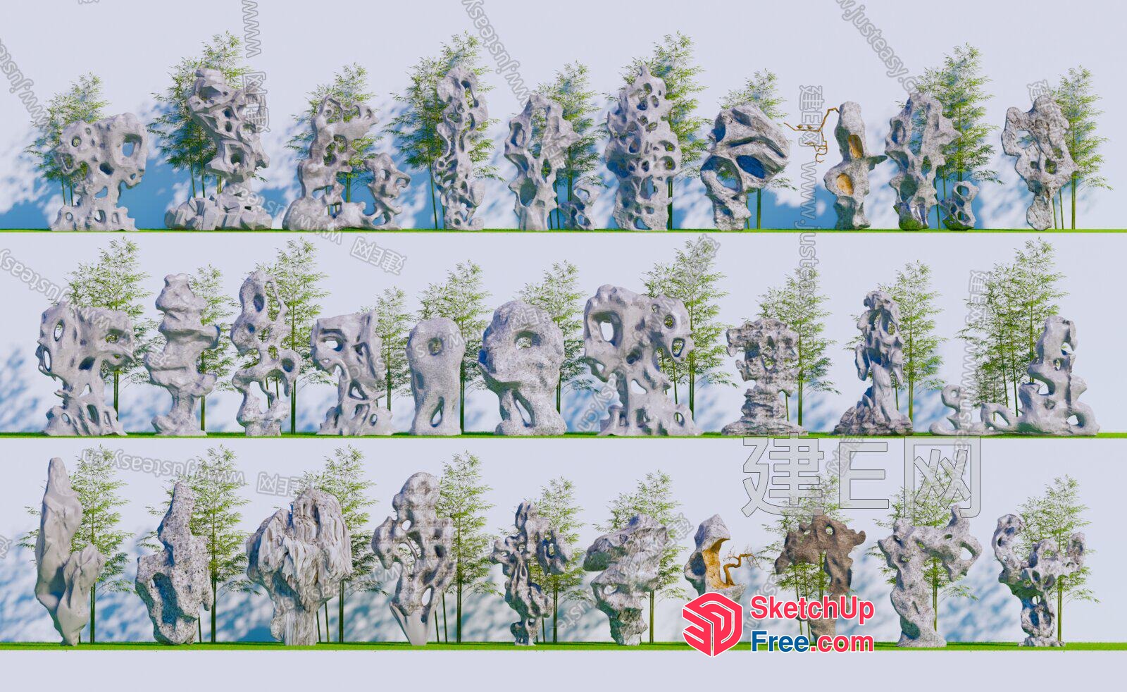 Exterior Decorative Rock Formations And Trees 3D SketchUp File