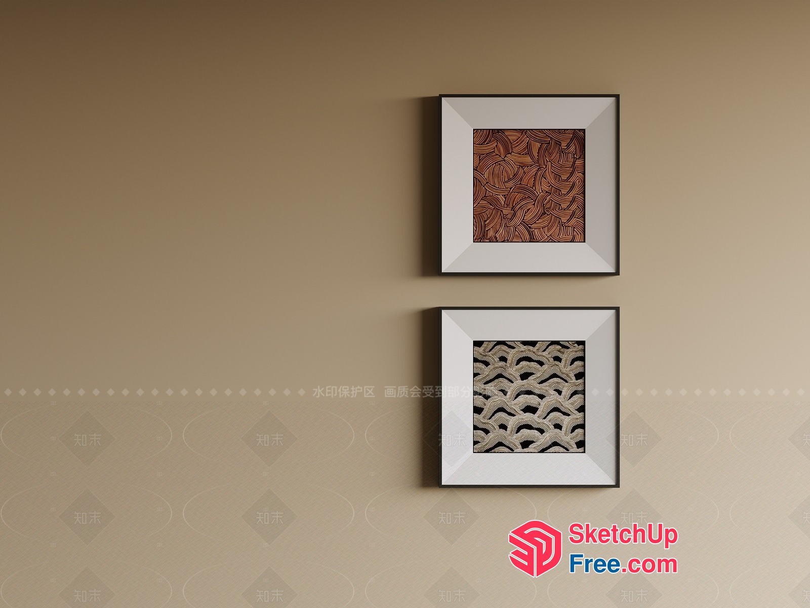 Two Square Art Pieces On A Neutral Wall 3D SketchUp File