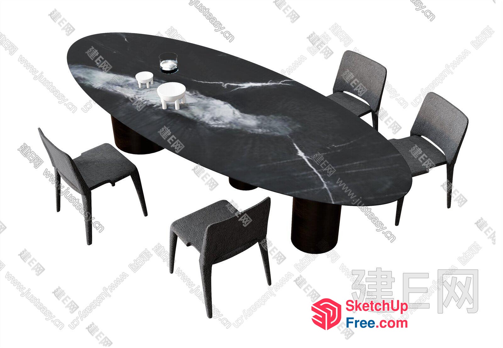 Elegant Oval Dining Table With Sleek Black Chairs 3D SketchUp File