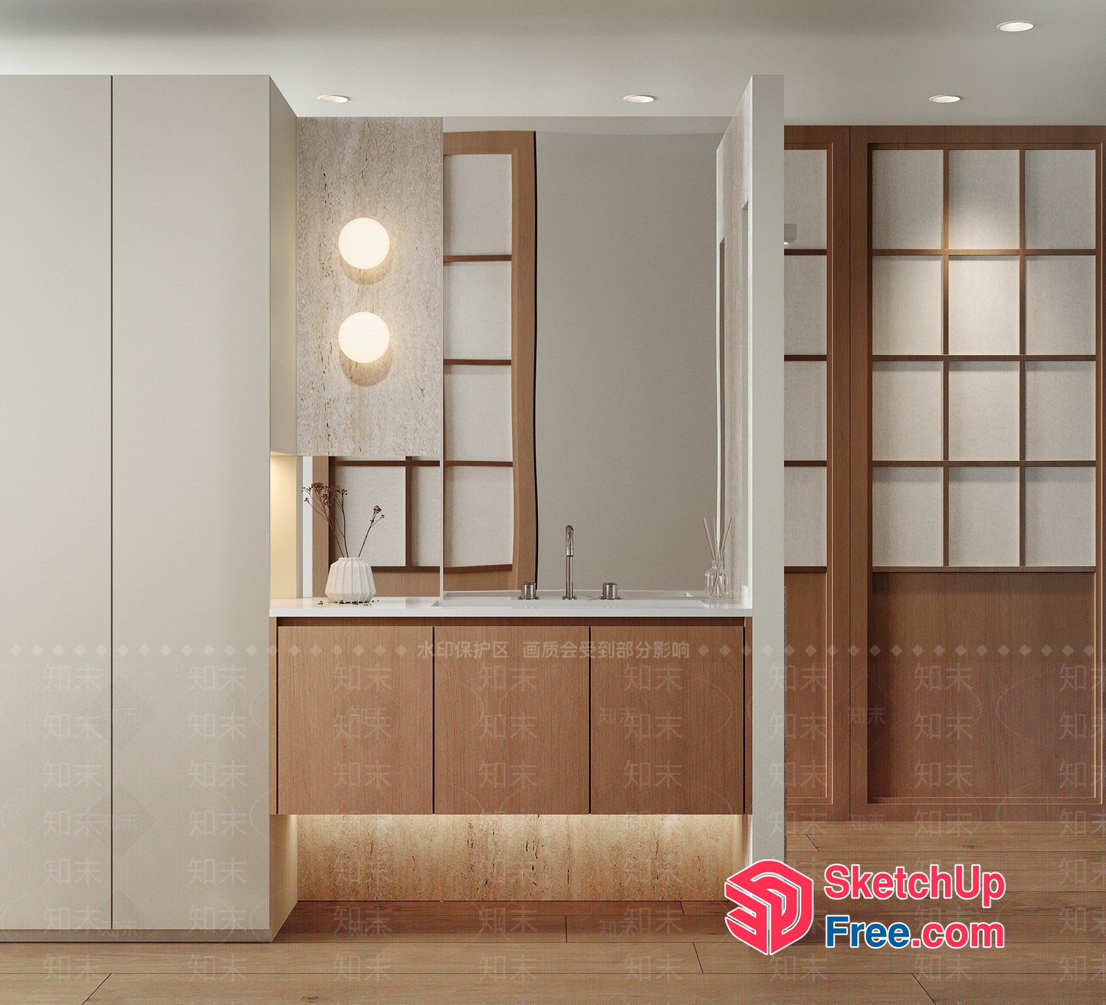 Japanese-Inspired Minimalist Bathroom 3D SketchUp File