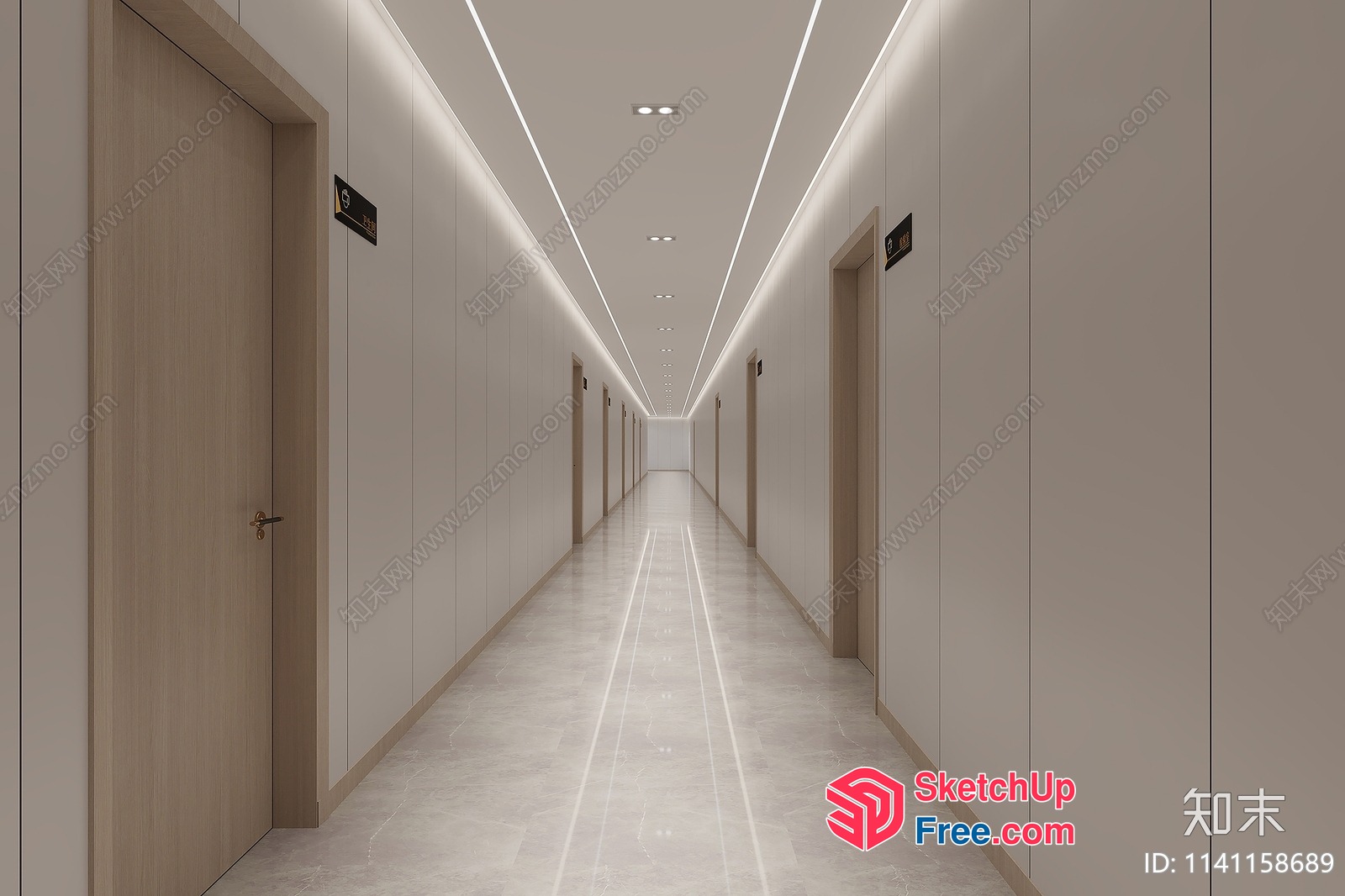 Long Hallway With Doors And Elevators 3D SketchUp File