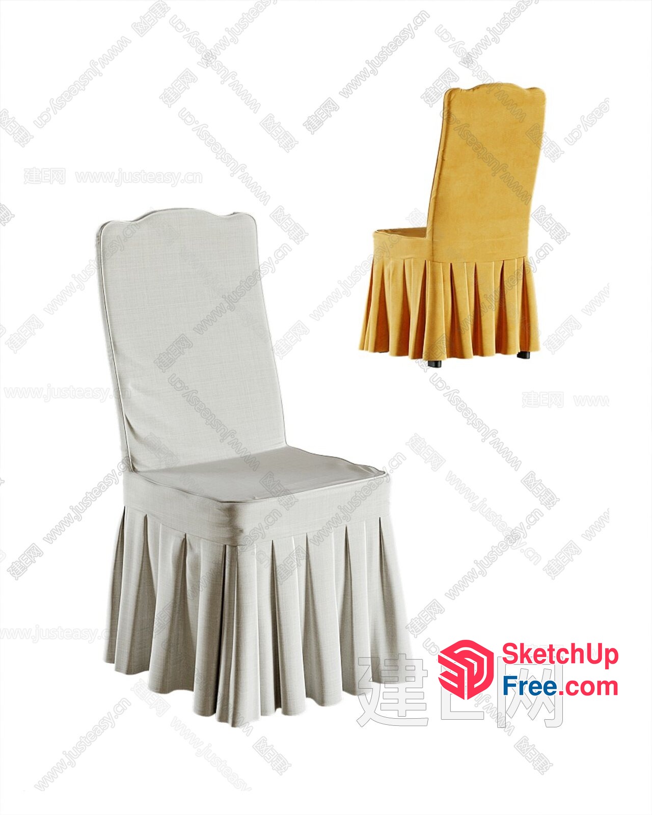 Elegant White And Yellow Chair With Frilled Skirt 3D SketchUp File