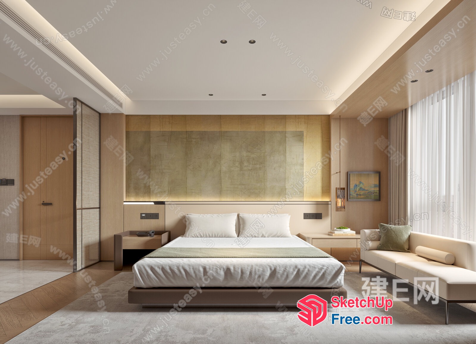 Modern Minimalist Bedroom With Neutral Color Scheme 3D SketchUp File