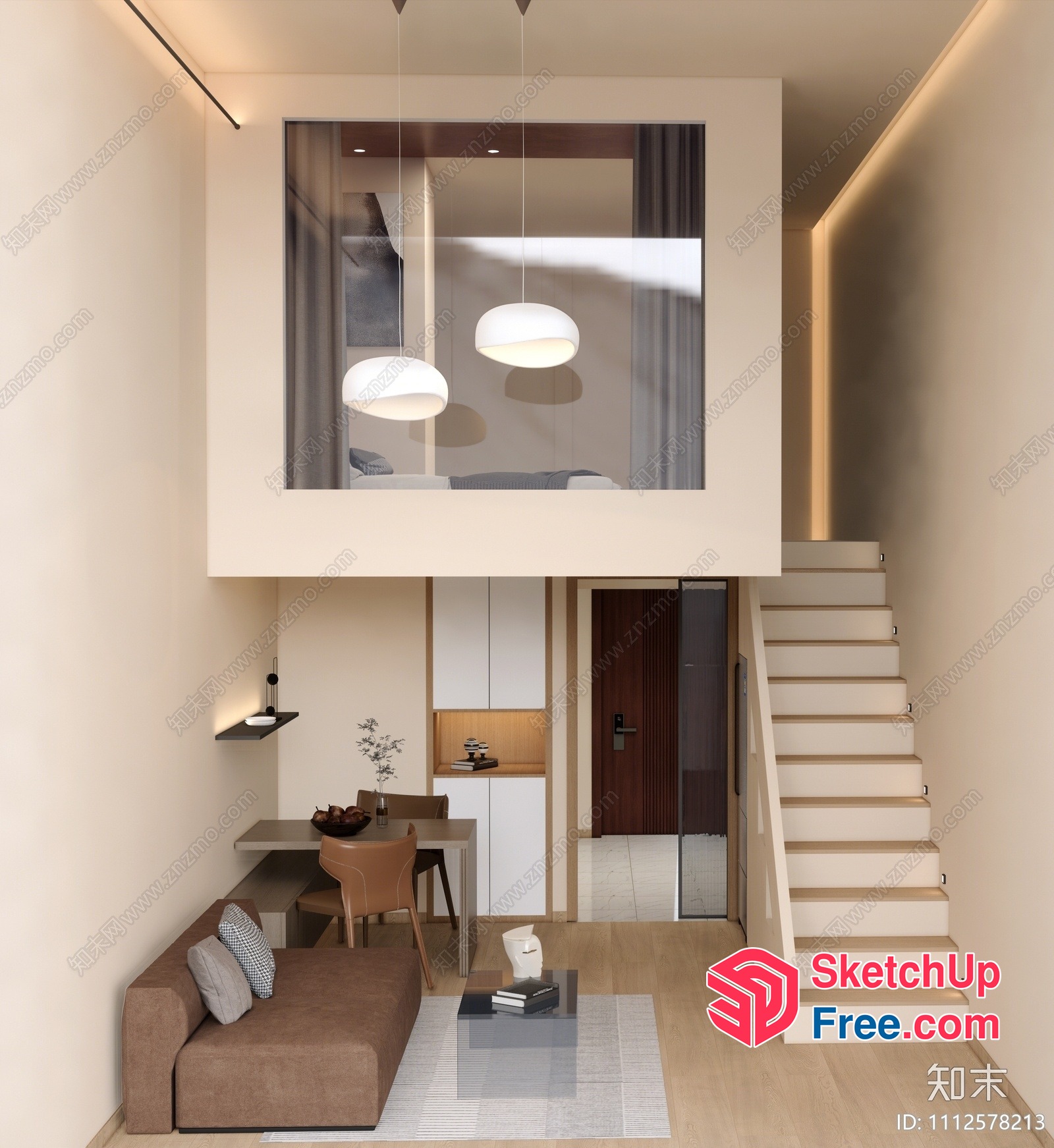 Minimalist Modern Living Room With Staircase 3D SketchUp File