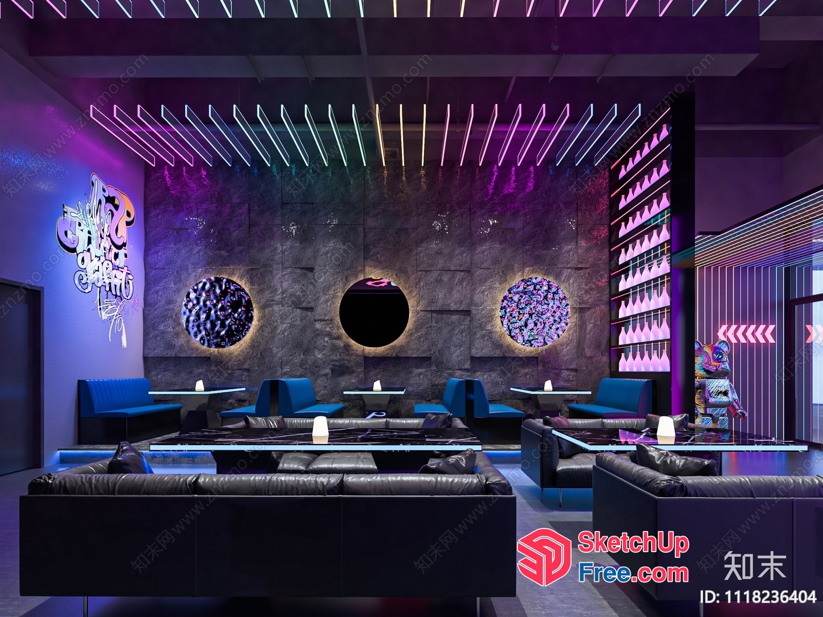 Modern Lounge With Vibrant Neon Accents And Sleek Furniture 3D SketchUp File