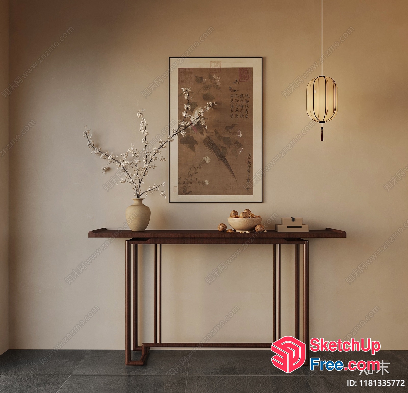 Elegant Japanese-Style Decorated Console Table 3D SketchUp File