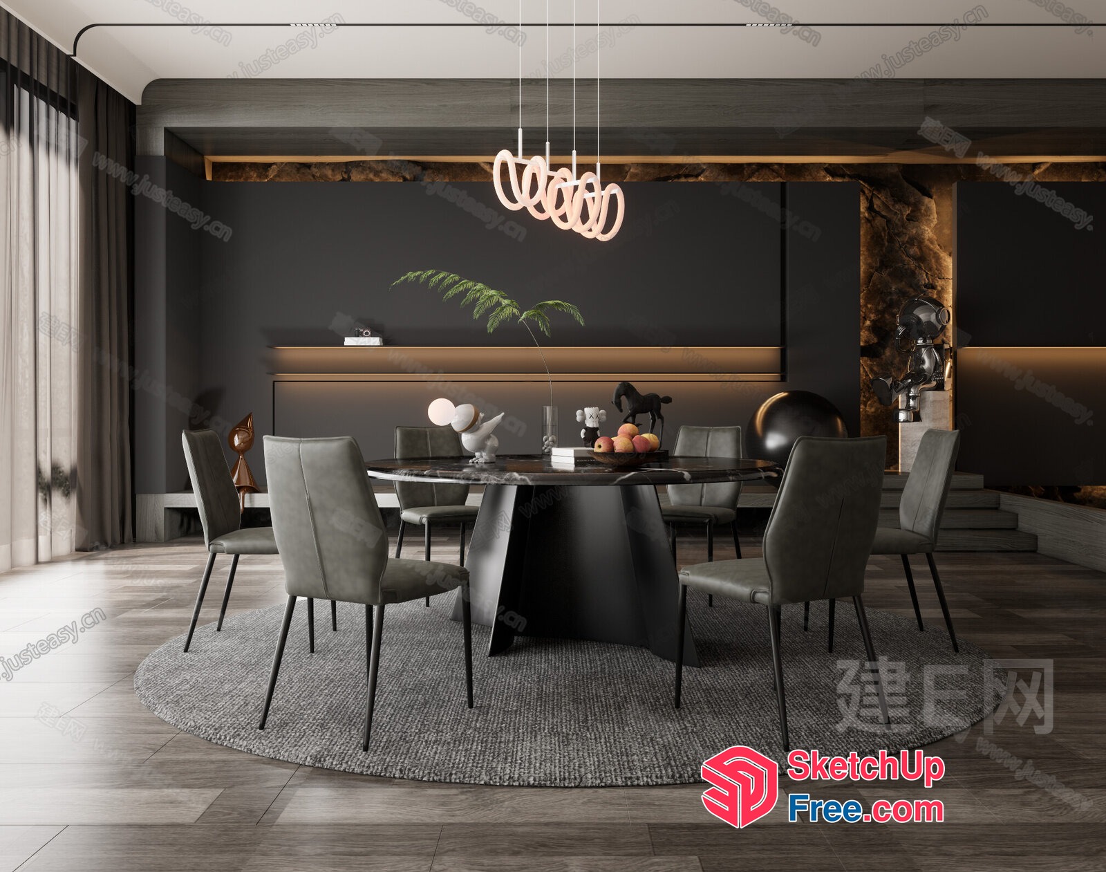 Modern Minimalist Dining Room Interior With Elegant Lighting 3D SketchUp File