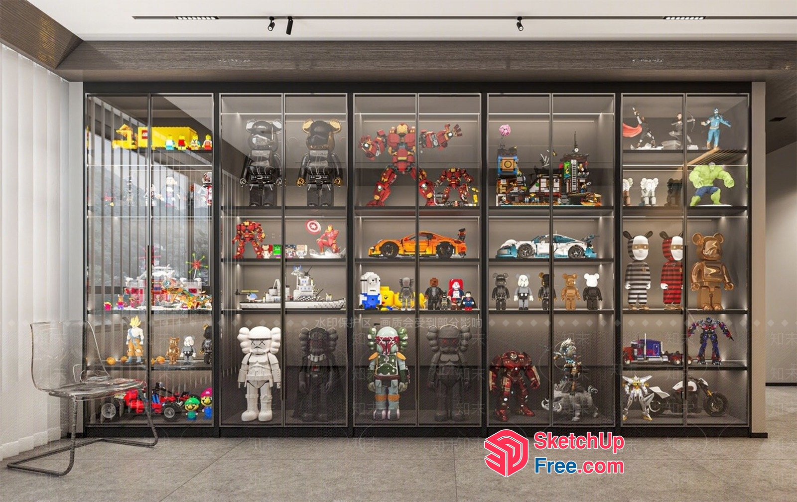 Display Case With Glass Doors And Shelves 3D SketchUp File