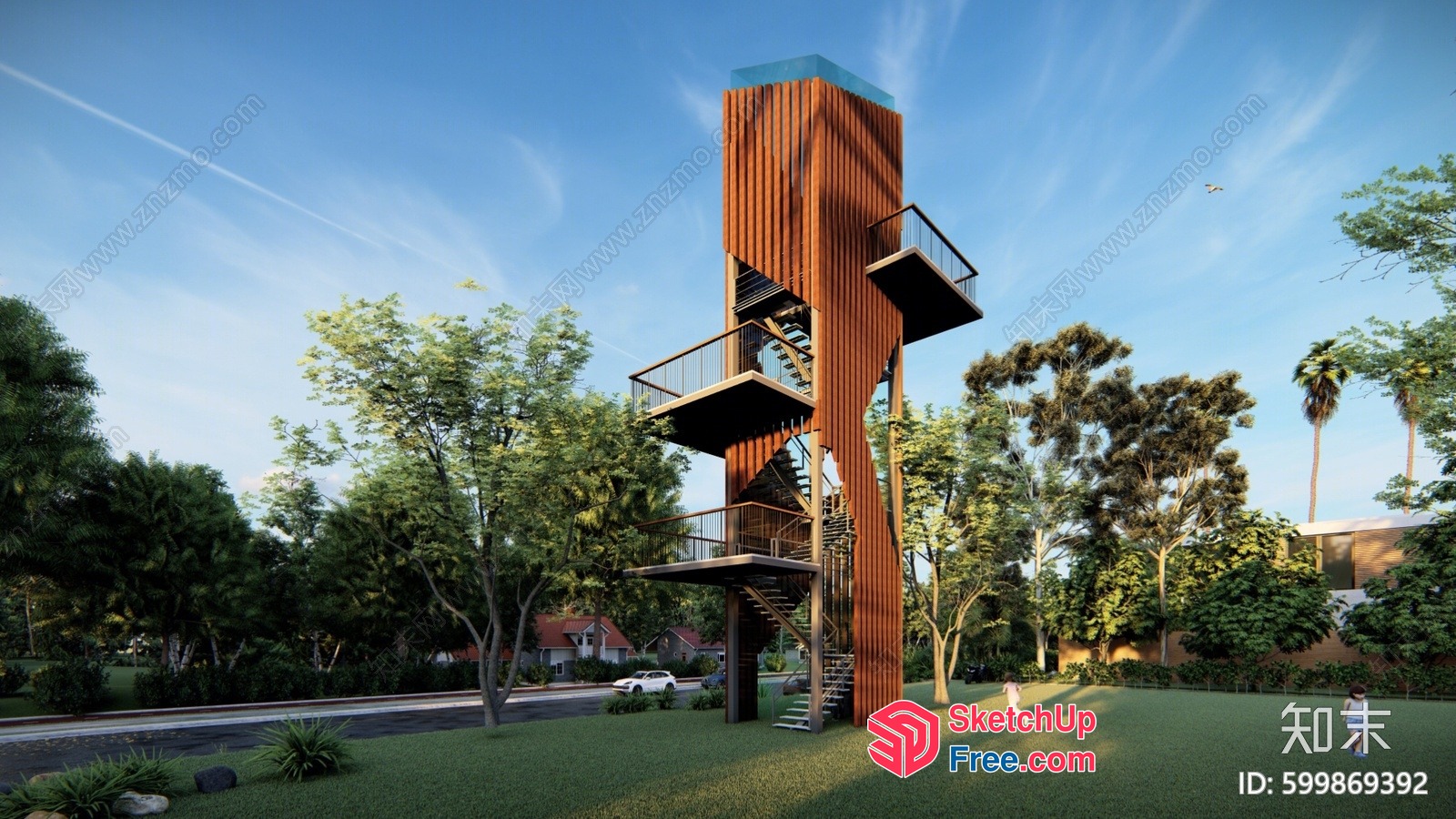 Modern Stairway And Balcony In A Lush Outdoor Setting 3D SketchUp File