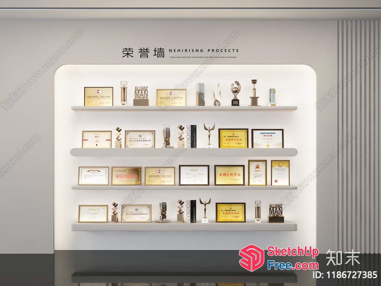 Shelves With Certificates And Trophies 3D SketchUp File