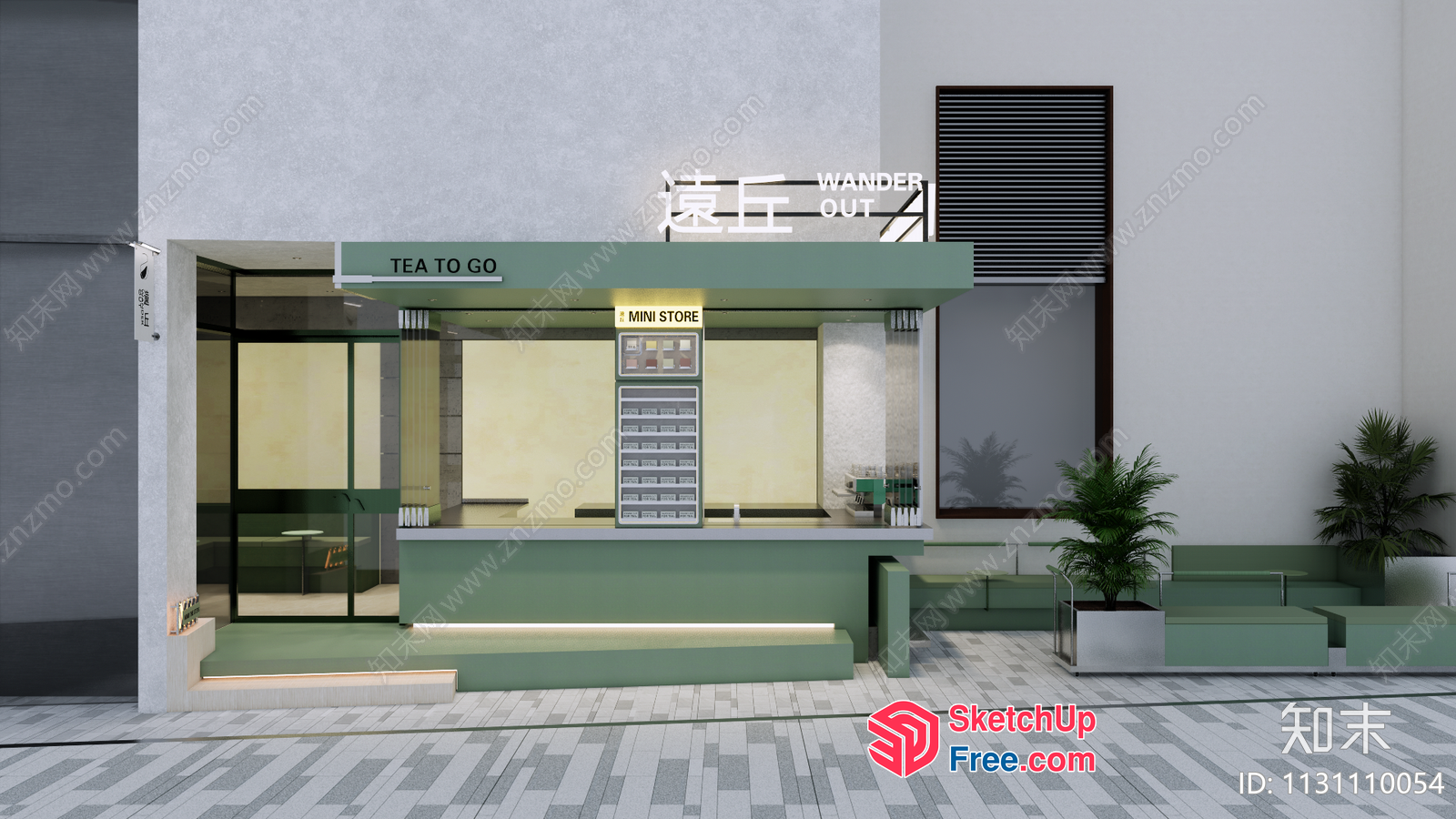 Modern Green Tea Shop Interior 3D SketchUp File