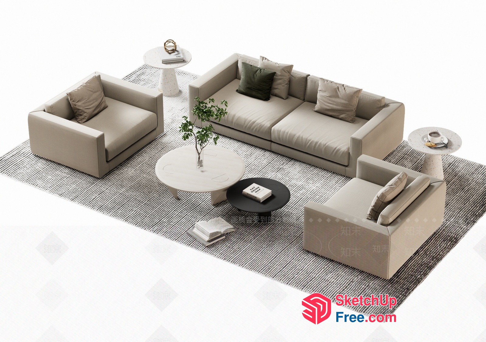 Modern Minimalist Living Room Furniture Arrangement 3D SketchUp File