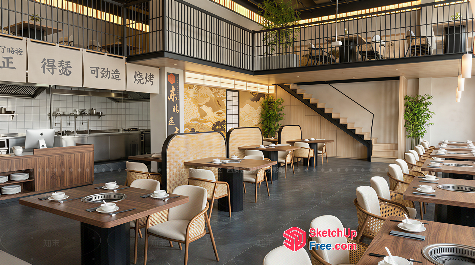 Modern Asian Restaurant Interior 3D SketchUp File