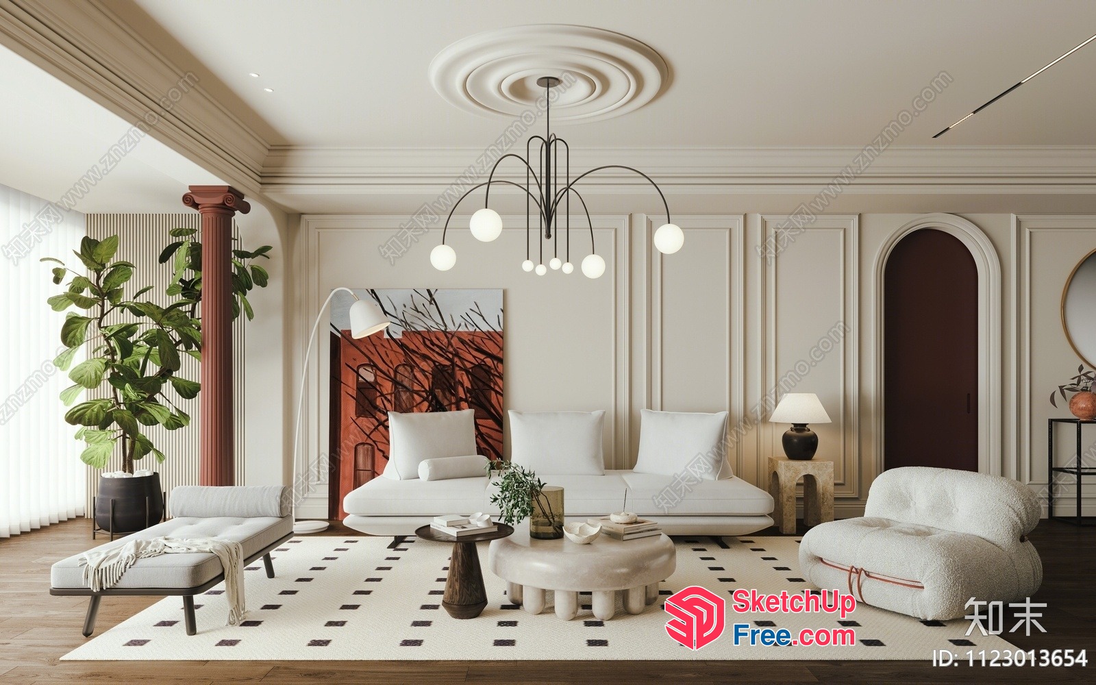 Elegant And Modern Living Room With Unique Furniture 3D SketchUp File