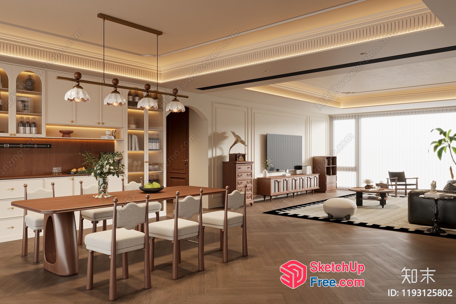 Elegant Dining And Living Room Interior 3D SketchUp File