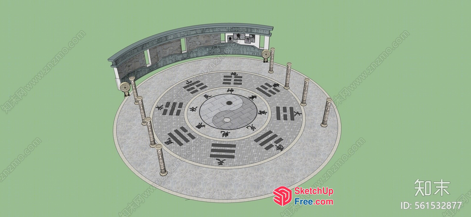 Traditional Chinese Temple With Circular Design And Pillars 3D SketchUp File