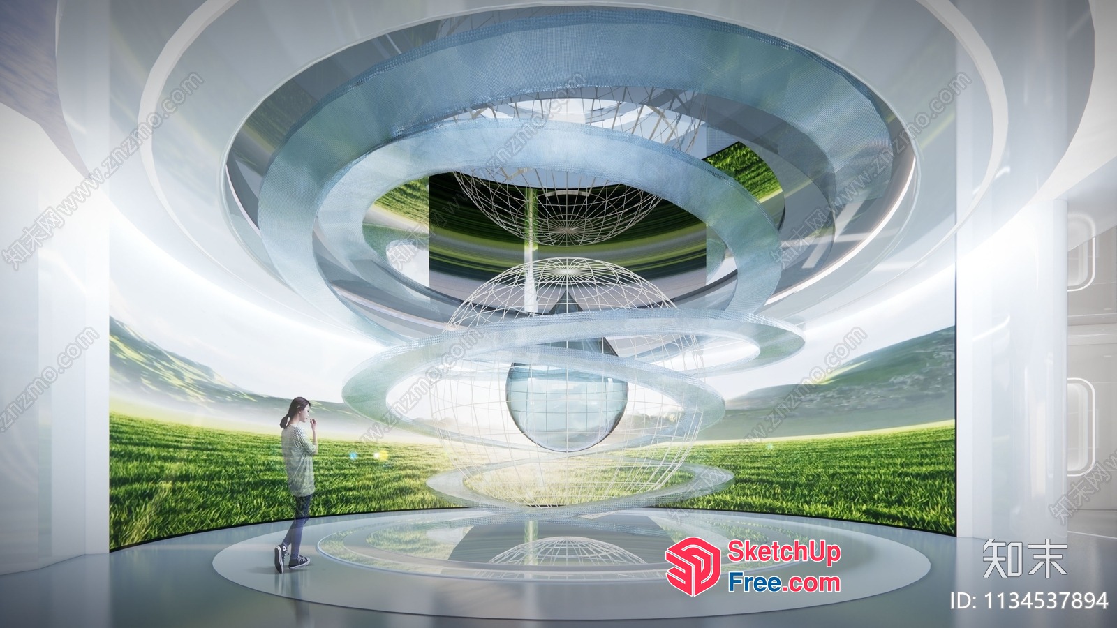 Futuristic Glass Dome Interior With Green Landscape 3D SketchUp File