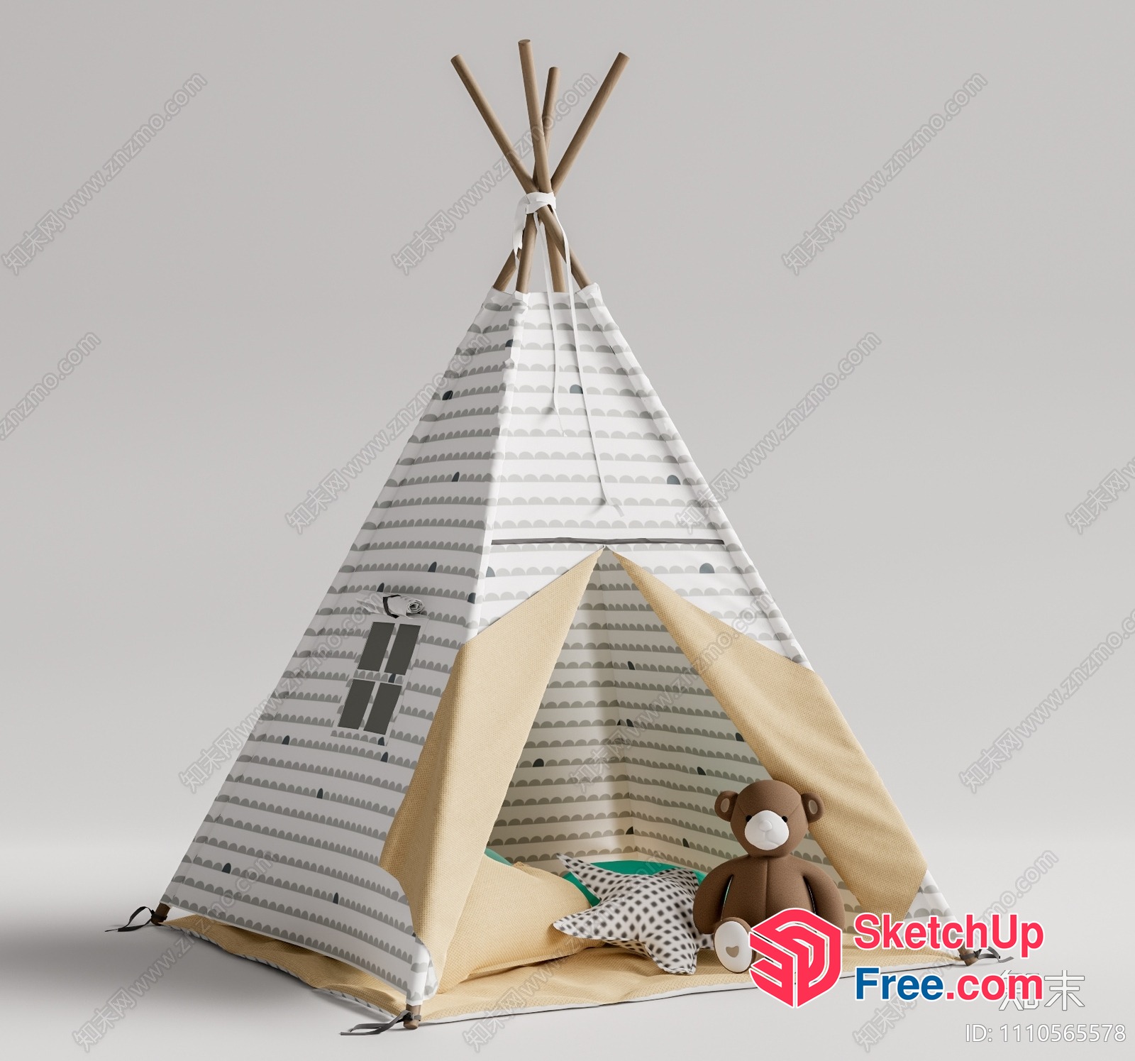 Cozy Children'S Teepee With A Window And Teddy Bear 3D SketchUp File
