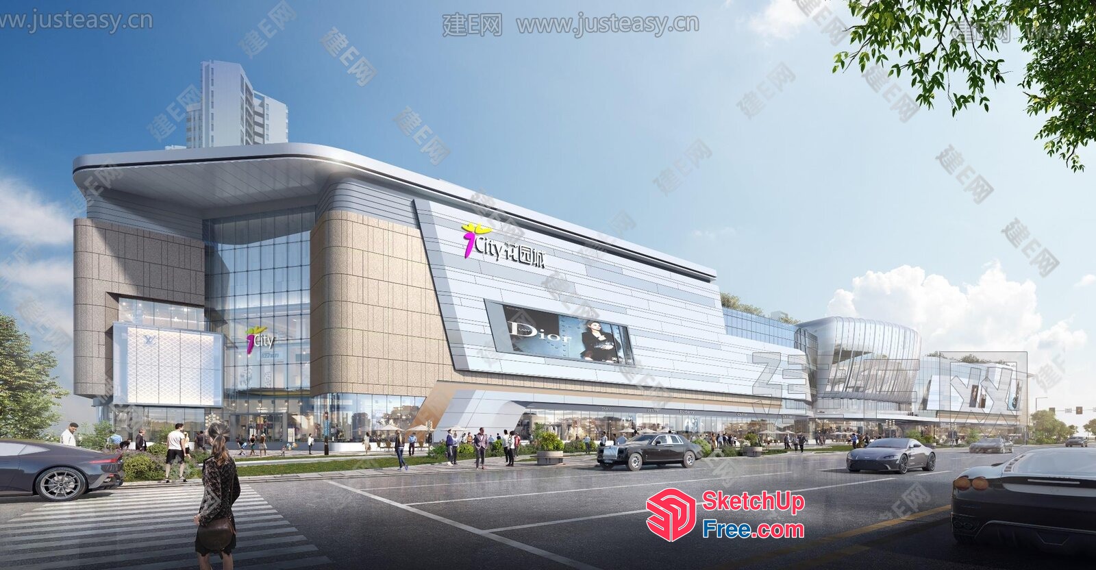 Modern Commercial Street Building 3D SketchUp File