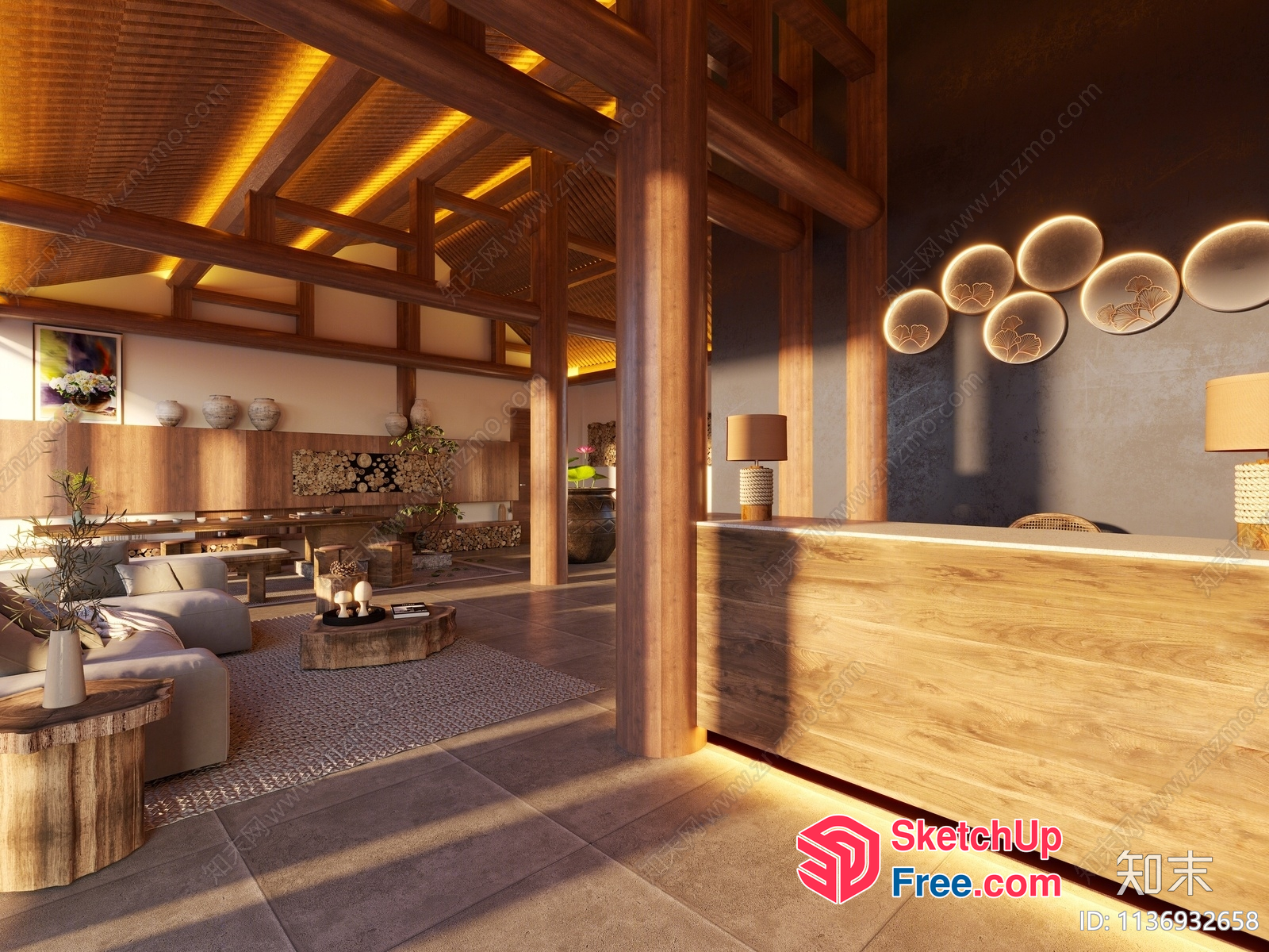 Modern Japanese-Style Living Room With Wood Accents 3D SketchUp File
