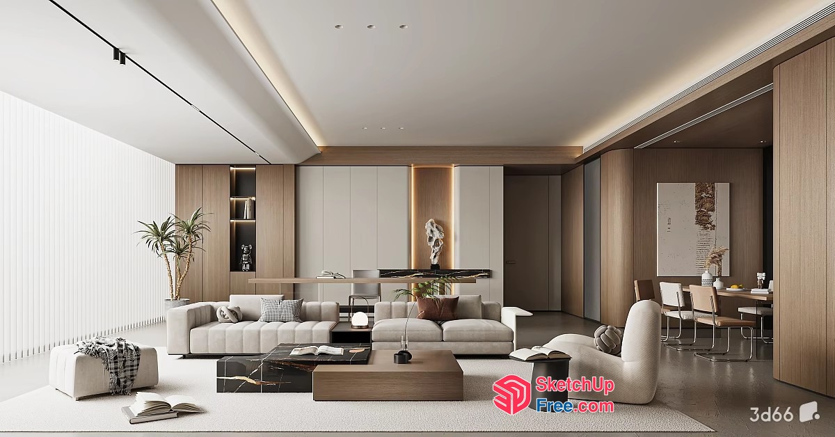 Modern Minimalist Living Room With Sleek Furniture And Natural Light 3D SketchUp File