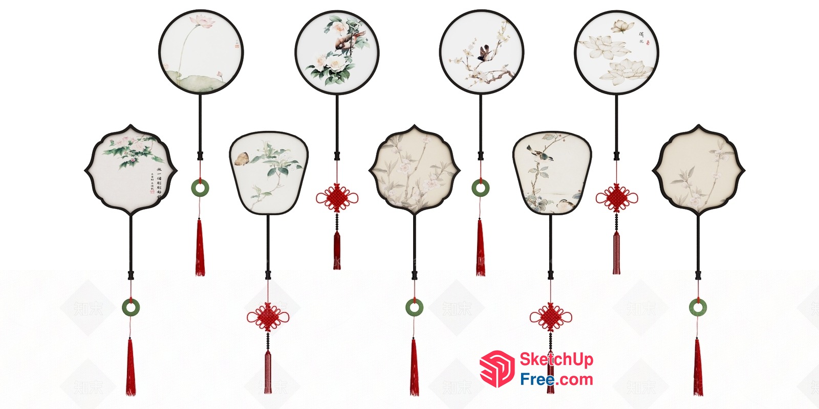 Traditional Chinese-Inspired Decorative Fans 3D SketchUp File