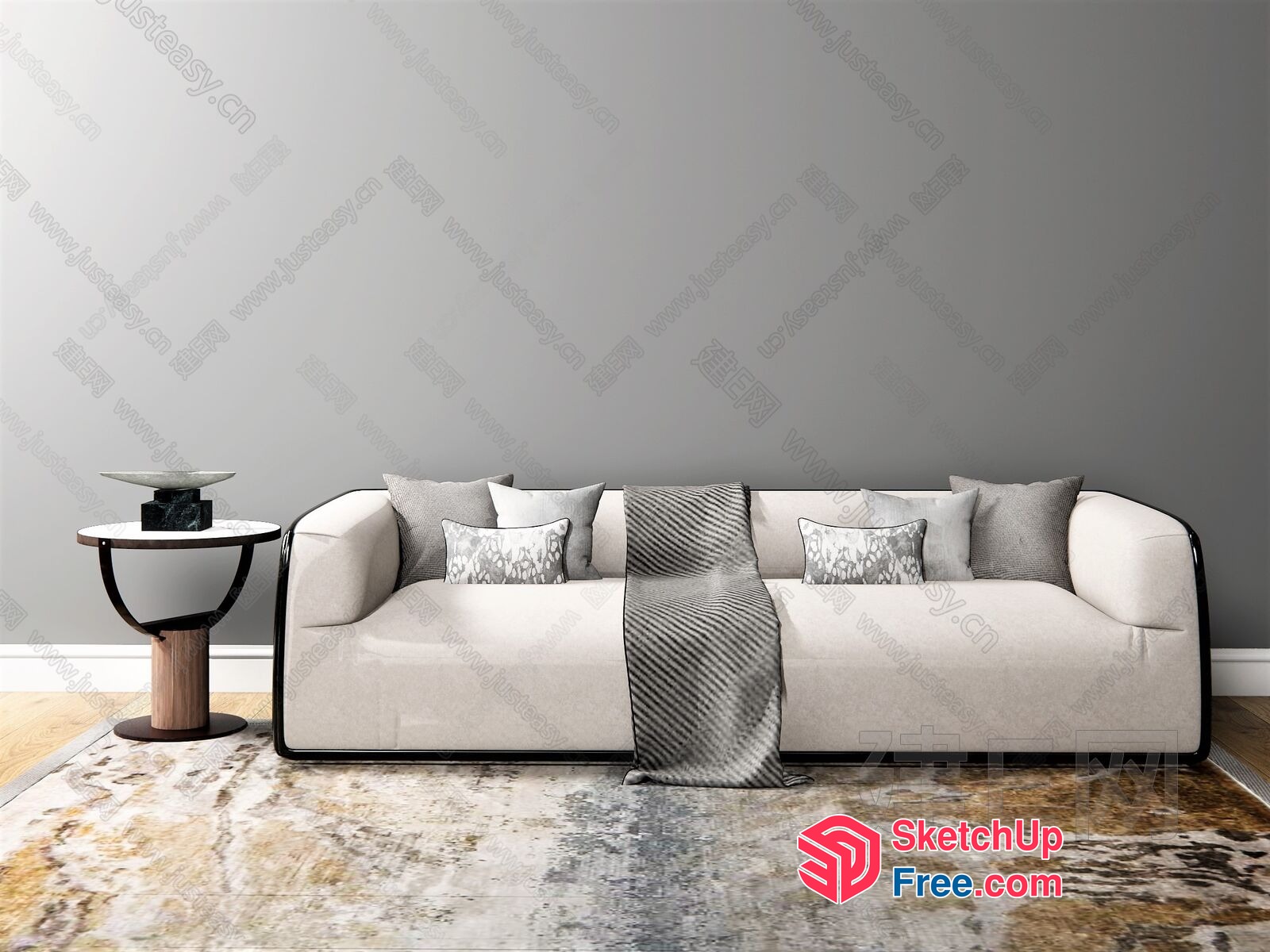 Minimalist Style Sofa With Pillows And Throw Blanket 3D SketchUp File